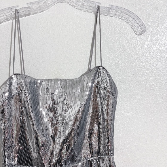 Reformation Frankie Sequin Midi Dress Gown in Silver Sequin - Picture 8 of 13